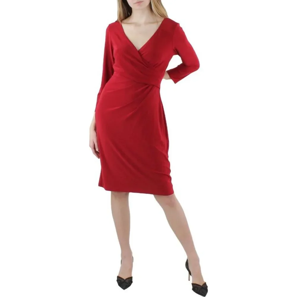 Lauren Ralph Lauren Womens Red Matte Jersey Surplice Wear to Work Dress NWOT